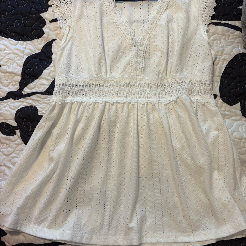 White Lace Trim Blouse